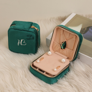 Custom Logo Travel Portable Square <b>Storage</b> Jewelry Zipper Box Velvet Jewelry <b>Storage</b> Packaging Box with Mirror Wedding Favor - Product Image 3