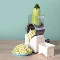 Mandoline à légumes multifonctionnelle 3D à 3 lames en acier inoxydable, râpe à fromage rotative manuelle, écologique et verte