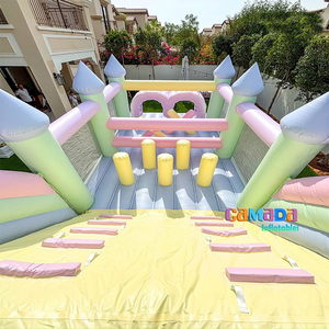 Maison de rebond <span class=keywords><strong>rose</strong></span> arc-en-ciel en PVC de qualité commerciale parcours d'obstacles intérieur/extérieur et grand toboggan avec jeux d'escalade - Product Image 4