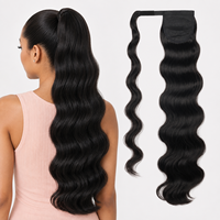 Extension de cheveux synthétiques queue de cheval de 24 pouces à clipser, effet ondulé en spirale, résistante à la chaleur, pour femmes