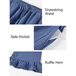 FOXA Womens Cotton Linen Palazzo Pants Wide Leg Ruffled Drawstring High Waist With Pockets Casual <b>Harem</b> Lounge <b>Trouser</b> - Product Image 6