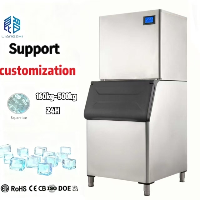 Flip-Up Control Panel 500kg/24H Ice Maker, Stainless Steel Automatic Cube Machine for Easy Access