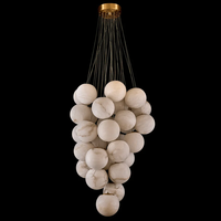 Lustre en albâtre pour villa, design élégant et minimaliste, lampe en marbre, globe à bulles, lumière douce et chaude pour escalier à haut plafond