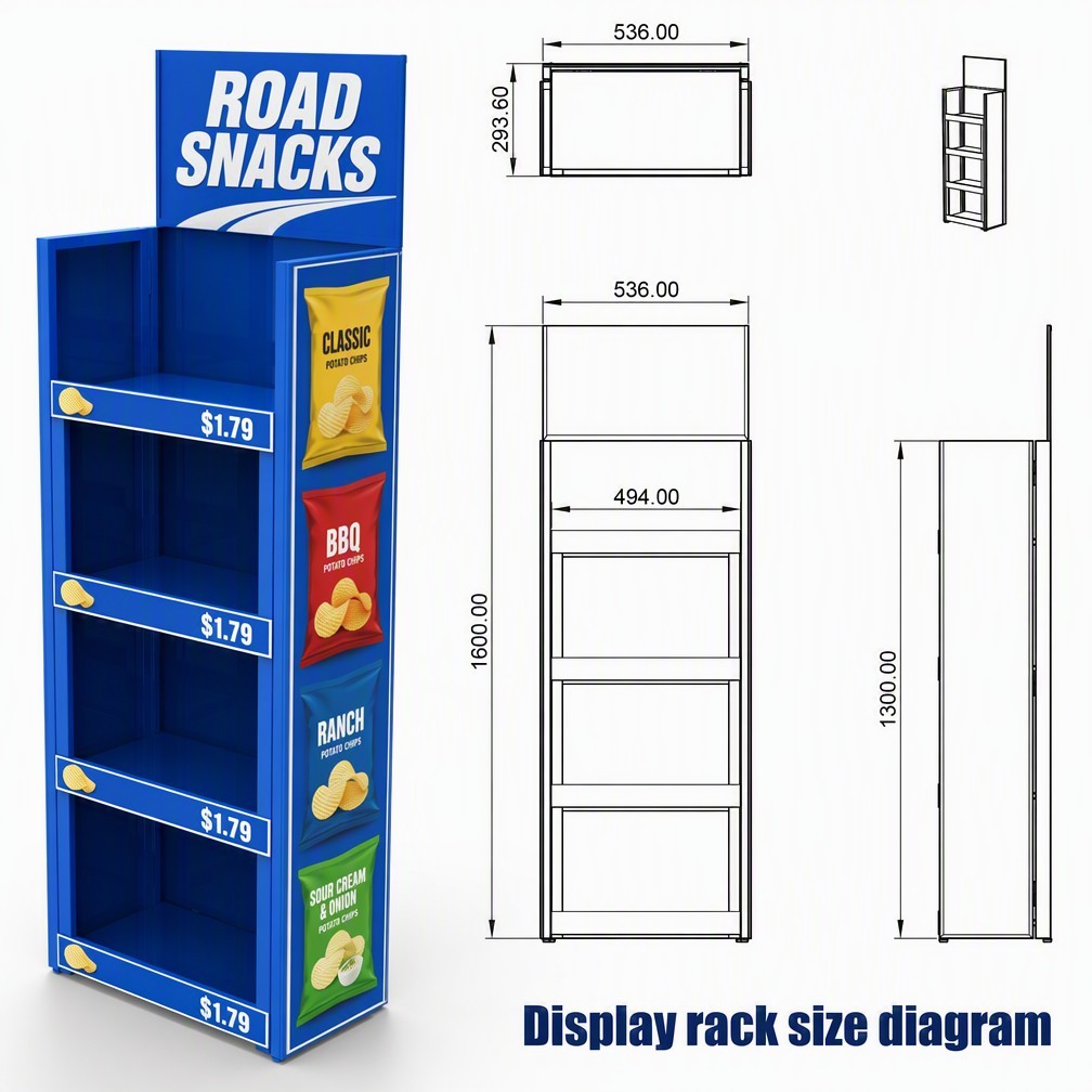 Apache Custom Chip Display Rack 4-Way 4-Tier Metal Snack Merchandiser Knock Down Rotating Stand for Gas Station OEM ODM — view 2