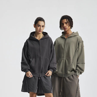 Sudadera con capucha unisex de otoño-invierno, con paneles de forro polar, efecto desgastado, cremallera, teñido en prenda, lavado, venta al por mayor, logotipo personalizado, color, 100% algodón