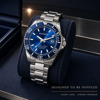 Montre de plongée de luxe Migaga OEM, étanche à 200 m, pour homme, avec anneau en céramique bleue, acier inoxydable, plongée, luminescente, automatique