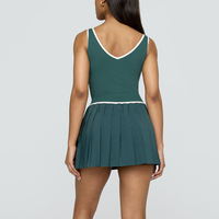 Robe de tennis de couleur contrastée vert forêt robe plissée une pièce entraînement tennis vêtements de golf