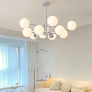 Lustre rectangulaire imprimé en 3D Chrome <span class=keywords><strong>Bauhaus</strong></span>, style vintage Magic Bean, LED nordique, verre blanc laiteux pour salon, salle à manger, bureau - Product Image 1