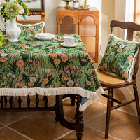 Nappe rectangulaire décorative vintage à franges et pompons, motif peinture à l'huile américaine, pour tables de salle à manger, tables basses et événements, vente en gros