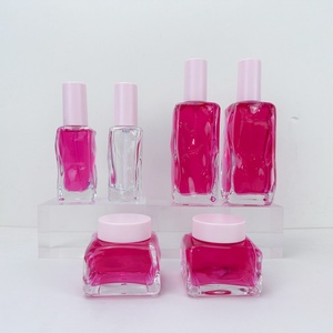 Luxurious Cosmetic Eye Cream Glass Lotion 40ml 50ml 120ml 150ml <b>Pink</b> Clear <b>Bottle</b> with Press Pump Screen Printing - Product Image 2