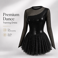 Robe de travail pour patinage artistique pour femme, à manches longues, en maille à strass et paillettes, en fibre de polyester antibactérienne, cinq couleurs unies, Ice