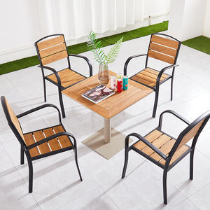 Conjunto de jardín al aire libre moderno superventas, muebles de Metal al por mayor de fábrica, mesas de madera impermeables plegables, sillas para restaurante - Product Image 5