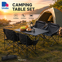 Ensemble table et chaises pliantes de camping en plein air, portable, 1 table et 4 chaises avec sac de transport pour les voyages et les pique-niques