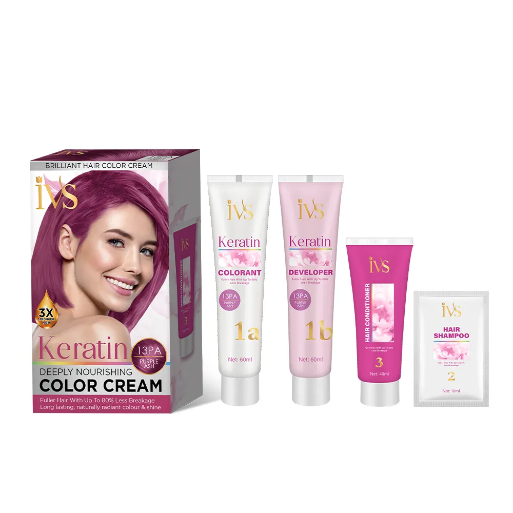 IVS Ppd gratuit sans ammoniac violet cendre cheveux teinture crème Kit couleur des cheveux crème pour la maison beauté bricolage coloration des cheveux