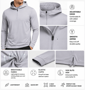 Sweat à capuche zippé athlétique pour homme, pull d'entraînement extensible dans les 4 sens, léger, anti-humidité, vêtements de sport décontractés, fabrication OEM - Product Image 2