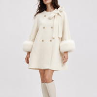 Manteau élégant et tendance pour femme, simple boutonnage, en tissu, avec revers en fourrure de renard double face, épais et chaud, collection Hiver Automne 2026, en stock