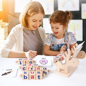 Thẻ flash quay xoay thư câu đố bằng gỗ khối đọc ngắn nguyên âm que chính tả trò chơi cho trẻ em - Product Image 5