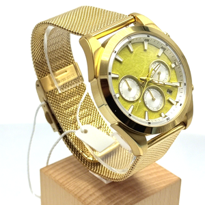 <span class=keywords><strong>Montre</strong></span> en acier inoxydable pour homme, cadran jaune texturé en coton, chronographe, bracelet milanais, quartz, étanche, fenêtre de date, qualité supérieure - Product Image 3
