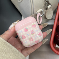 Étui de protection pour écouteurs en silicone/plastique transparent, motif quadrillé fraise rose, mignon et étanche, pour 1-4 Pro 2