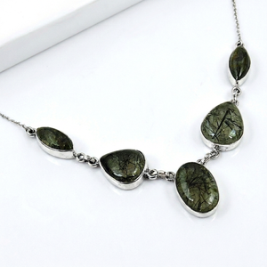 Art Palace Women's 925 Silver Silver Plated Casual Geometric <b>Statement</b> <b>Necklace</b> Natural Stone Water Drop Channel Setting Link - Product Image 1