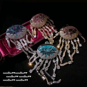 ต่างหูห้อยไพลินรอยัลวินเทจหรูหราแบบอิตาลีต่างหูรูปต้นโพคาฮอนทัสแมงกะพรุนเพทายดีไซน์แฟชั่นย้อนยุค - Product Image 1