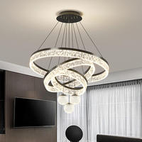Lustre LED moderne de luxe multi-anneaux en cristal, luminaire suspendu à intensité variable pour salon, villa, hôtel, décoration intérieure, vente en gros