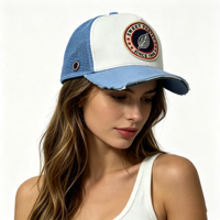 Gorra Trucker Vintage Estilo Francés con Efecto Desgastado, Tejido de Malla, Parche de Logotipo Personalizado Retro, Streetwear