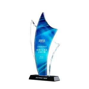 Jadevertu COLOR PRINT Glory Trophy Award Blue Business Gift Glass Plaque Custom Award