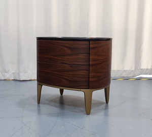 Deluxe Metal Leg <b>Side</b> Cabinet | Natural Marble Veneer Night Chest with Double <b>Drawers</b> | for Bedroom Hotel Villa Decor - Product Image 3