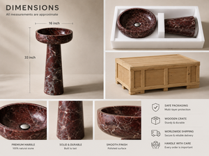YUSHI Lavabo sur pied sculptural en marbre rouge Rosso Levanto, style moderne et luxueux, pour villa haut de gamme - Product Image 6