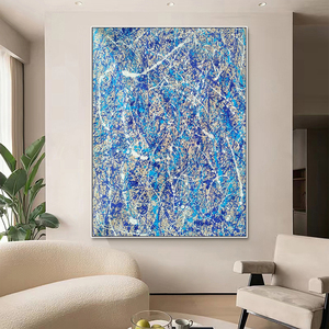 Moderno fatto a mano in bianco e nero parete arte Pollock stile a goccia riproduzioni di pittura a olio astratta per la decorazione della casa - Product Image 3