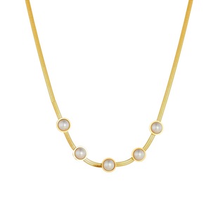 Faux Pearl Round Geometric Gold Plated Blade Chain Clavicle Necklace Everyday Wear - Product Image 5