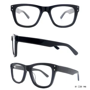 Lady's Styles Acetate Frame Black Frontal Designer Glasses Frame Thick Arm Metal Hinges Pure Color Eyewear Optical Frames