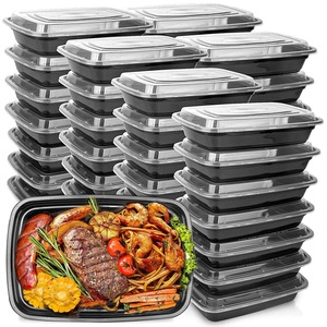 Contenants alimentaires jetables en plastique noirs, boîtes à emporter avec couvercles pour salades et sandwichs, idéales pour le stockage au réfrigérateur. - Product Image 6