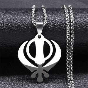 Amuleto Protettivo Sikh, Collana Indiana Sikh in Acciaio Inossidabile Argentato, Nuova Collana Yoga con Loto <span class=keywords><strong>Maratha</strong></span>, Collana con Ciondolo Mandala - Product Image 3