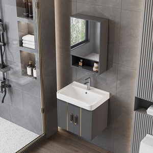 Modern Water Resistant Bathroom Cabinet Vanity Combo with Sintered Stone Hot Bending Wall-Mounted Integrated Ceramic Wash Basin - Product Image 2