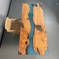 Table de salle à manger moderne en bois massif avec bordure naturelle et revêtement en époxy, table de rivière personnalisée, grande table de salle à manger, cuisine/salon (olivier italien)