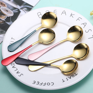 Cuillère à tête ronde en acier inoxydable 304, peinte, pour café/glace/dessert, cuillère à nid d'oiseau/lotus - Product Image 3