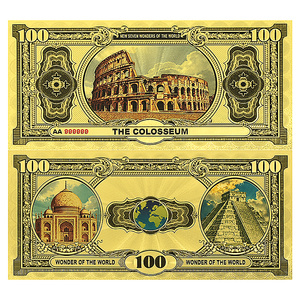 Billet de banque en feuille d'or Sept Merveilles du Monde 100 USD, pièce de collection UNCurrency double face 15x7cm, cadeau pour voyageurs et collectionneurs - Product Image 5