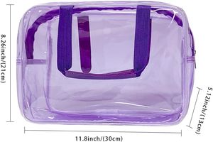 Sac de maquillage transparent imperméable en PVC pour voyage, avec fermeture éclair, poignées et sangles, violet - Product Image 2