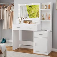 Coiffeuse Moderne en Bois avec Miroir Éclairé et Rangement, Style Simple, Meuble de Maquillage pour Chambre, Vente en Gros Usine