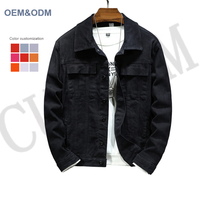 OEM design personnalisé blouson d'aviateur d'automne en coton stretch de couleur unie à simple boutonnage blouson slim en denim pour hommes