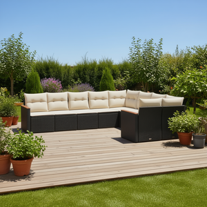 Conjunto de Sofá de Jardín de Ratán Negro, Muebles de Patio Grandes con Patas Ajustables, Asientos Exteriores Cómodos para 7 Personas - Product Image 2