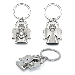 Supplier wholesale design metal soft enamel angel shape keychain custom logo personalized keyring