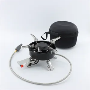 7800W Mini Portable Stainless Steel Camping Stove Black Manual Split Structure For Picnic Cooking Kitchen Works Butane Propane