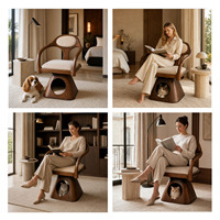 Lit pour chat en bois massif moderne et luxueux, chaise pivotante à 360°, maison pour chat, cachette, coussin en lin amovible, meubles pour animaux de compagnie, chiens