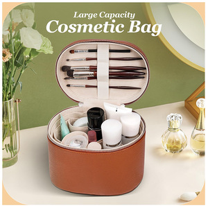 Bolsa de Maquillaje Profesional para Viaje, Estuche Cosmético Marrón, Organizador de Artículos de Aseo de Gran Capacidad, Caja de Maquillaje Portátil, <span class=keywords><strong>Kit</strong></span> de Belleza - Product Image 5
