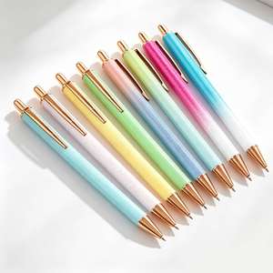 Bling Rose Gold Promotional <b>Metal</b> Retractable 1.0mm UV DTF Transfer Ballpoint Pen with Plastic Wrap Cheap Click - Product Image 1