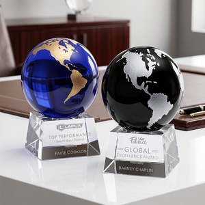 Trofeo in Cristallo a Forma di Globo Personalizzato, Design Tricolore Nero Blu Verde, Riconoscimento Aziendale per Celebrazioni - Product Image 6