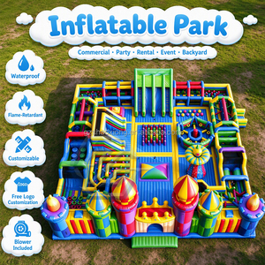 Kommerzieller Großer Outdoor-Spaßpark Hüpfburg Vergnügungspark mit Rutsche und Hindernisparcours Aufblasbarer Themenpark Spielplatz - Product Image 1
